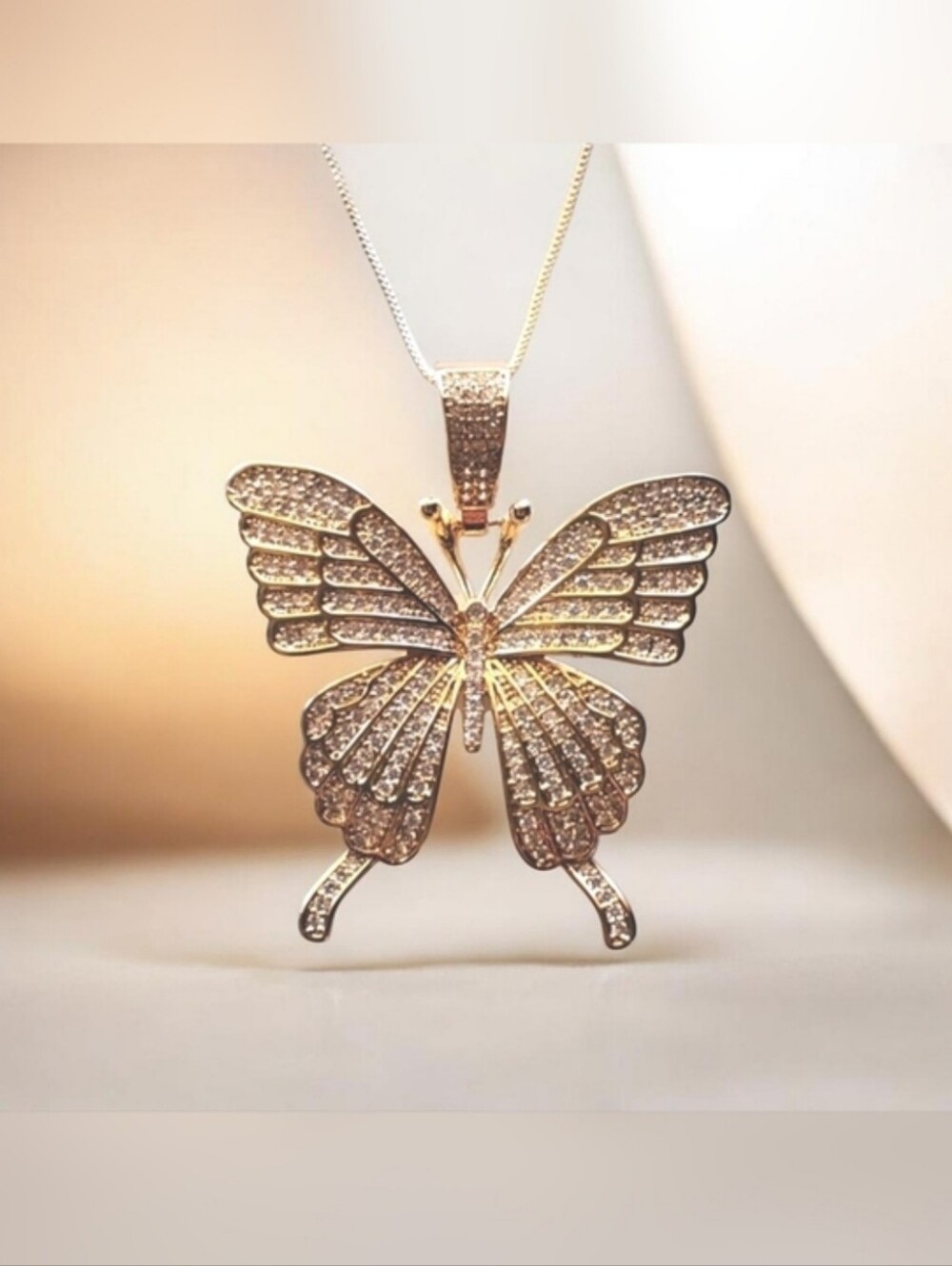 Dainty CZ Butterfly Pendant Necklace